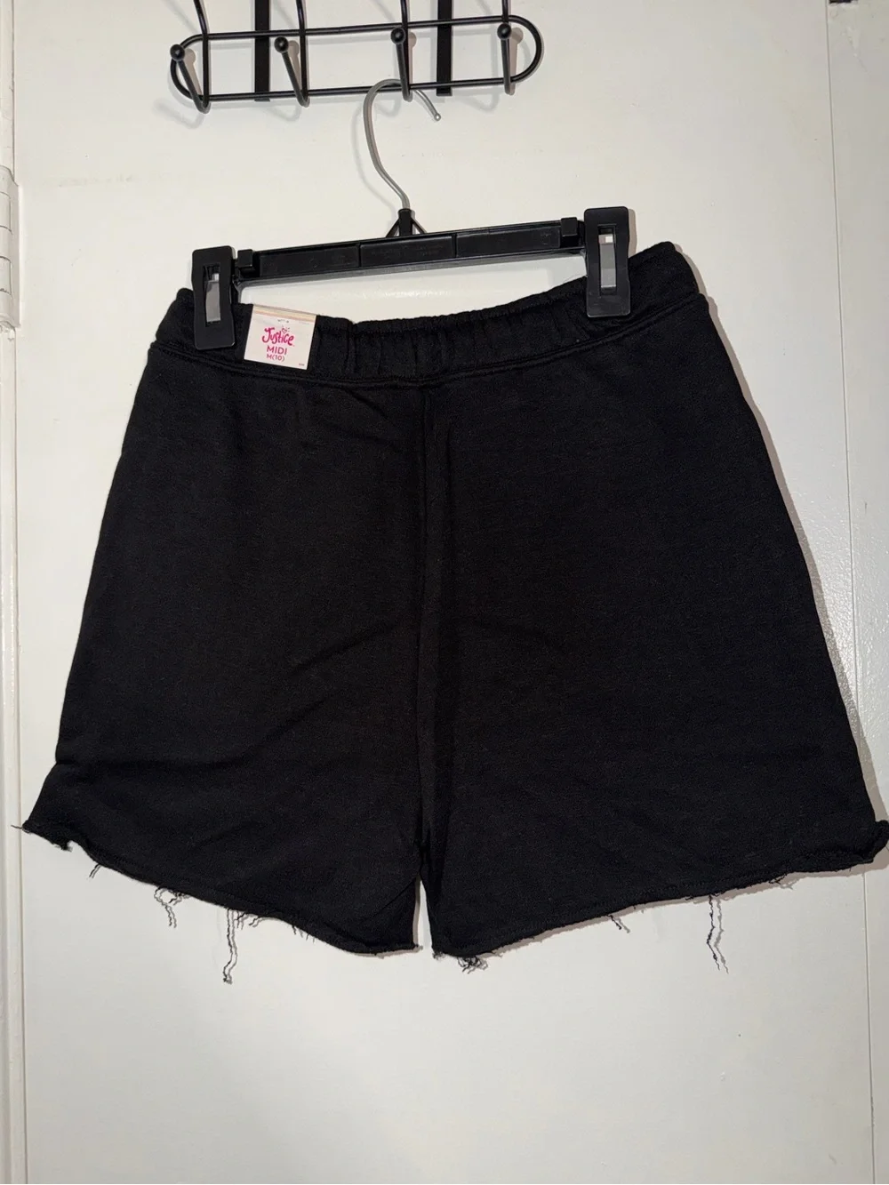 Justice Black Girls' Raw-Hem Drawstring Shorts with Logo